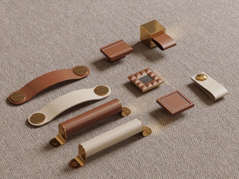 Modern French Leather Handle Button Handle Cabinet Door Handle