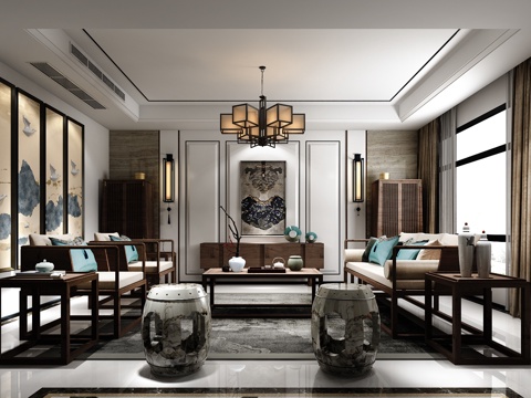 Neo-Chinese Style gray living room