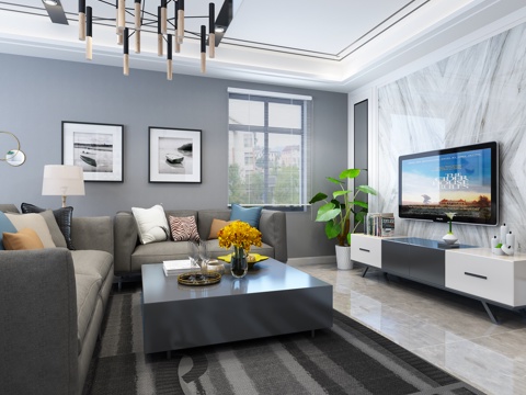Modern black and white gray Living&Dining Room study