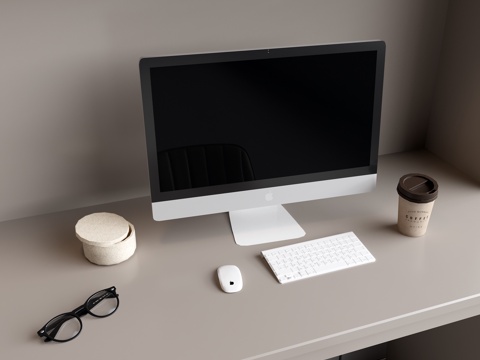Apple computer computer all-in-one keyboard mouse glasses coffee cup