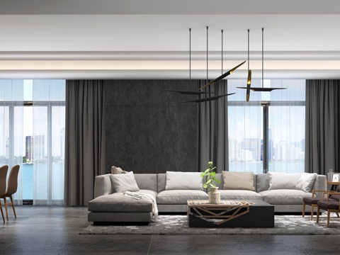 Modern Black and White Gray Living&Dining Room
