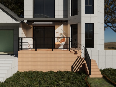 Modern Villa Outdoor Building Curved Arm Sunshade Telescopic Umbrella Anticorrosive Wood Stair Hanging Chair Swing Exercise