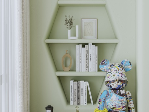 Modern Cream Decoration Ornaments Violence Bear Sculpture Decoration Curved Niches Storage Rack Book Decoration Pendulum