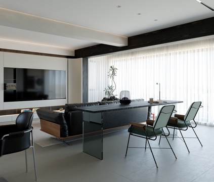 Modern Black and White Gray Living&Dining Room