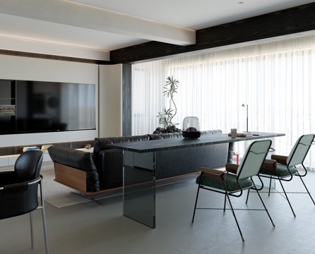 Modern Black and White Gray Living&Dining Room
