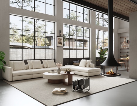 Modern Villa Living&Dining Room Picking Airbus DiningRoom Black and White Guest Restaurant Duplex Guest Restaurant Premium Grey Guest
