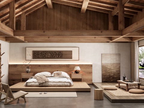 Hotel Room Bedroom Double Bed Floating Table Tea Table and Chair Wall Decoration Pendant