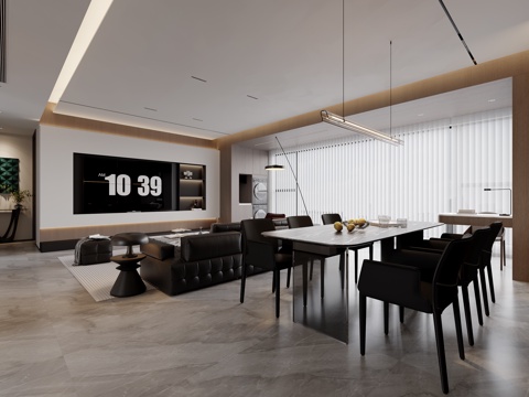 Modern Black and White Gray Living&Dining Room