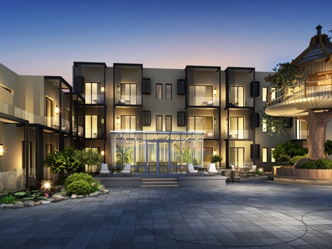 Modern Homestay Hotel Architectural Landscape Courtyard Model