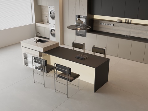 Modern Water Bar Dining Table and Chair Nakajima Water Bar Dining Table Solid Wood Sideboard Washing Machine Combination Cabinet