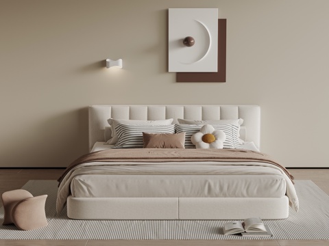 Modern Cream Double Bed Fabric Double Bed