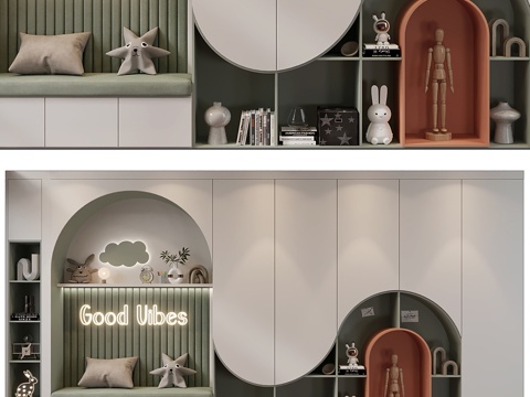 Modern Italian Cream Style Children's Wardrobe Children's Bookcase Combination