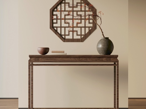 End View Cabinet Neo-Chinese Style Entrance Cabinet End View Cabinet Wooden Partition Window Bonsai Floriculture