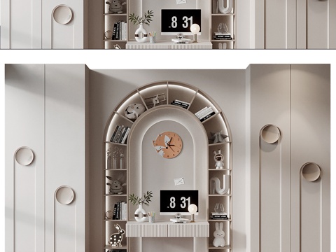 Modern Cream Style Children's Bookcase Children's Wardrobe Combination