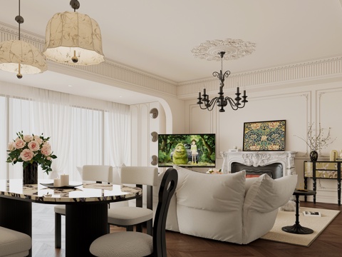 French Cream DiningRoom French Middle Living&Dining Room French Middle Cream Sofa Combination