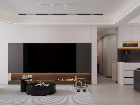 Modern Black and White Gray Living&Dining Room