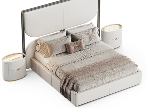 Neo-Chinese Style Affordable Luxury Style Fabric Double Bed