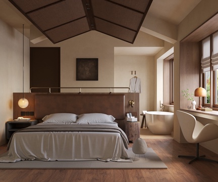Log B & B Room Log Style Hotel Room B & B Suite Fabric Double Bed Big Bed Room
