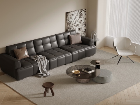 Modern Italian Sofa Coffee Table Combination Leather Sofa