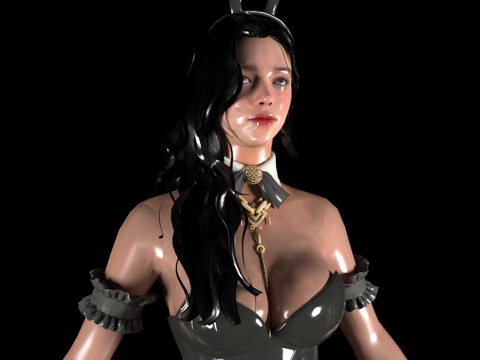 Black-haired rabbit European and American woman beautiful woman female character cartoon animation girl model little sister leather