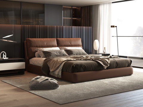 Italian Affordable Luxury Style Double Bed Leather Double Bed Modern Simple Double Bed