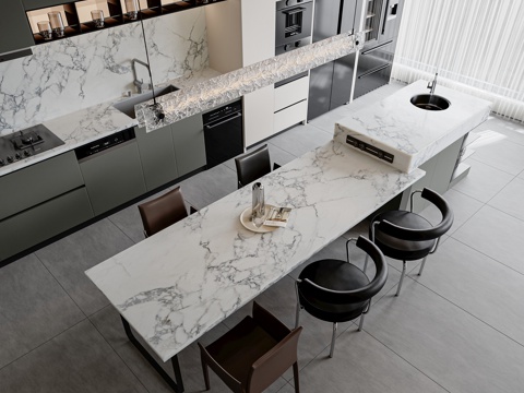 Modern Italian island DiningRoom snow pattern rock board island open kitchen kitchen appliances steamer