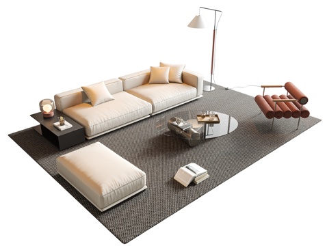 Modern Minimalist Sofa Coffee Table Combination Multiplayer Sofa Sectional Sofa Leather Sofa Minimalist Glass