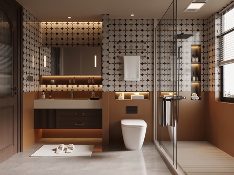 French Mid-century Style Toilet Bathroom Cabinet Shower Toilet