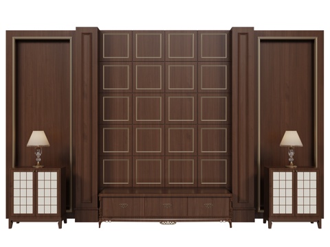 New Chinese Wall bedside background wall carved lines