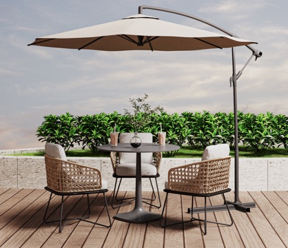 Neo-Chinese Style Outdoor Table and Chair Rattan Lounge Chair Sun Umbrella Sun Umbrella