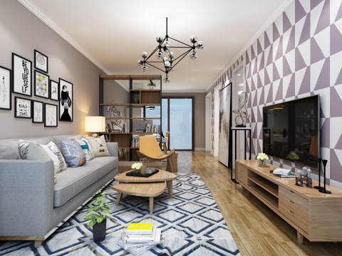 Modern Living Room Dining Room Sofa Coffee Table Chandelier