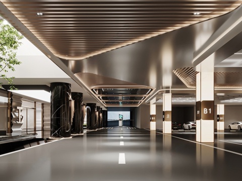 Modern Affordable Luxury Style underground parking garage parking lot