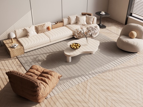 Sofa Coffee Table Combination Special-shaped Sofa Cream Style Sofa Coffee Table Combination