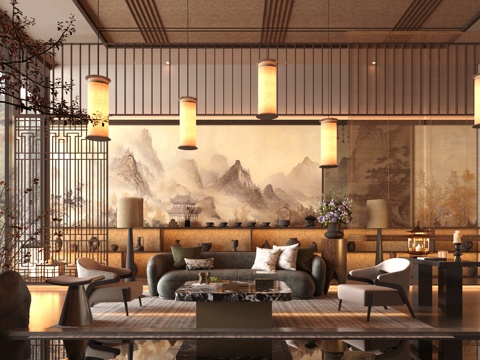 Neo-Chinese Style Sales Office Song Dynasty Famous Hostel Hall Homestay Hall Chinese DiningRoom Hall Song Dynasty