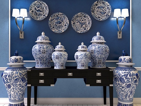American ceramic ware blue and white porcelain ceramic combination