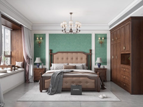 American Style Bedroom Double Queen Bed Wardrobe Bay Window Bedroom Master Bedroom