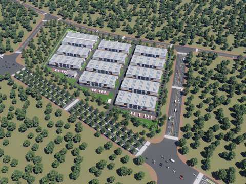 Bird's-eye view of factory building industrial park