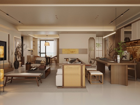 New Chinese Zen Living&Dining Room Song Guest DiningRoom Chinese Guest Restaurant Song Aesthetic Guest Restaurant