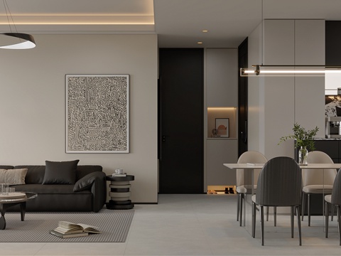 Modern Black and White Gray Living&Dining Room