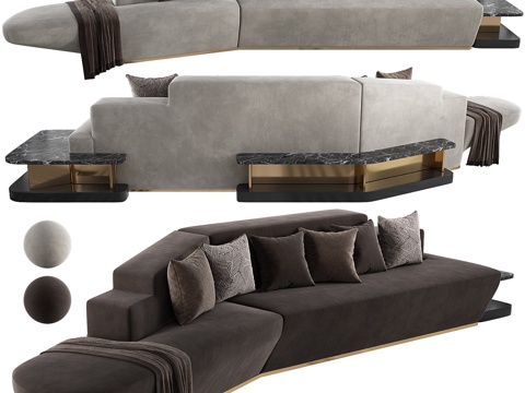 Modern Italian Affordable Luxury Style Fabric Shaped Sofa