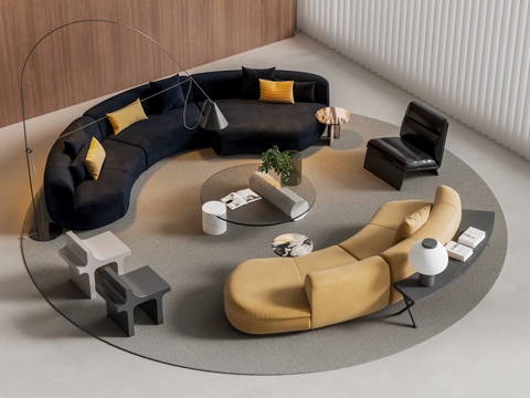 Baxter Sofa Coffee Table Combination Curved Sofa Living Room Sofa Floor Lamp Round Coffee Table