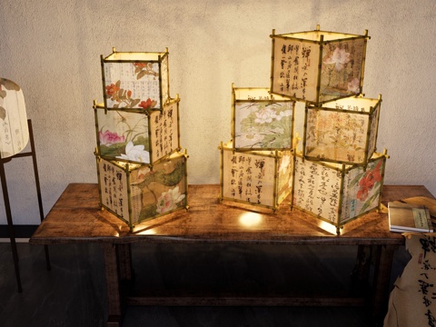 Neo-Chinese Style Lamps Combination Chinese Style Calligraphy Lantern Ancient Style Lamps Art Display Mid-Autumn Festival Atmosphere Lantern