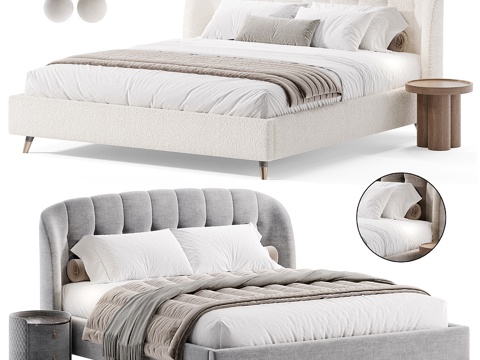 Modern cream fabric double bed