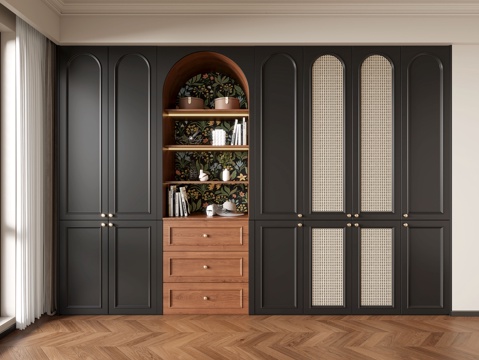 French Retro Bedroom Wardrobe Rattan Door Wardrobe Bed End Wardrobe Storage Cabinet Decorative Cabinet