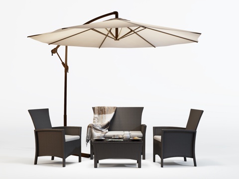 Modern Rattan Table and Chair Outdoor Leisure Table and Chair Sunshade