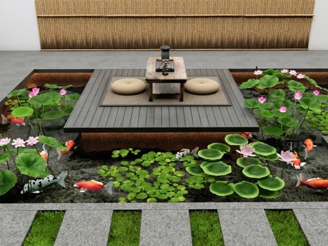 Neo-Chinese Style Lotus Pond Aqueous Plants Fish Pond Lotus Waterscape Goldfish Courtyard Waterscape