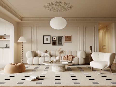 Living room French cream style living room sofa coffee table combination