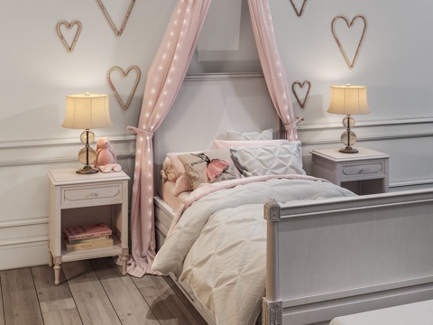 European-style single bed bedside table lamp combination bedding girl bed