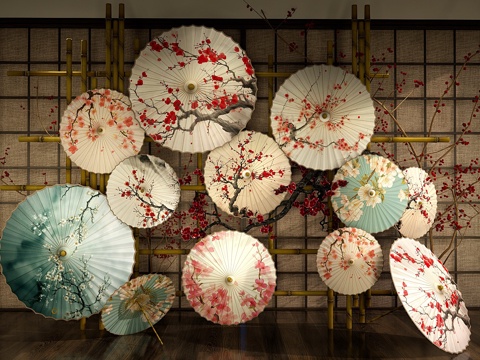Neo-Chinese Style Art Display Guochao Oil Paper Umbrella Meichen Oil Paper Umbrella Art Device Plum Blossom Theme Oil Paper Umbrella