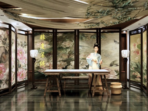New Chinese Intangible Cultural Heritage Exhibition Hall Intangible Cultural Heritage Suzhou Embroidery Exhibition Traditional Embroidery Museum Embroidery Room Exhibition